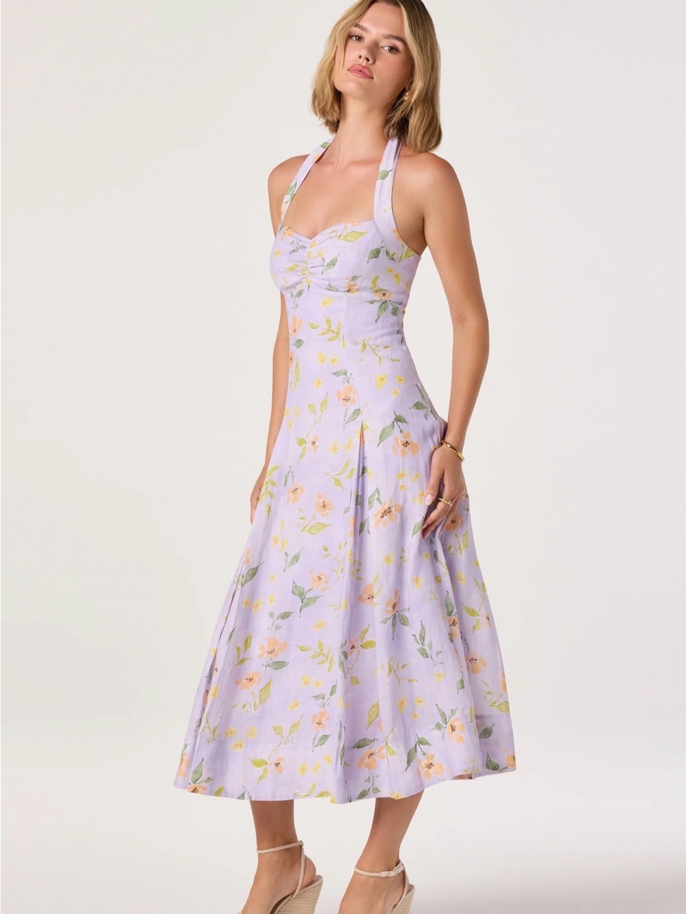 🌸 ASTR The Label Lavender Floral Halter Midi Dress – NWT Size Small 🌸